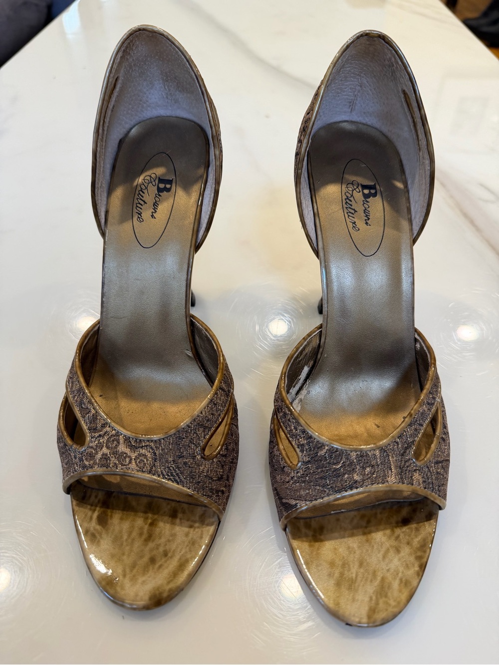 Vintage Patterned Open-Toe D’Orsay Heels by Browns Couture